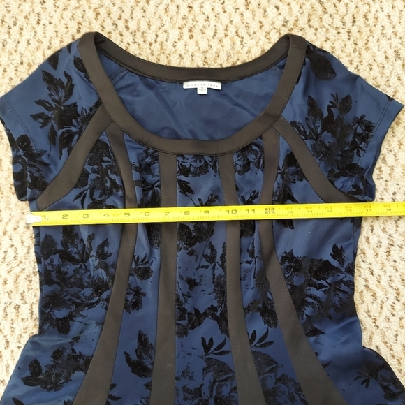 Amanda Lane Womens Blue and Black Floral Striped A-Line Dress Size 10 Cocktail - Picture 4 of 13